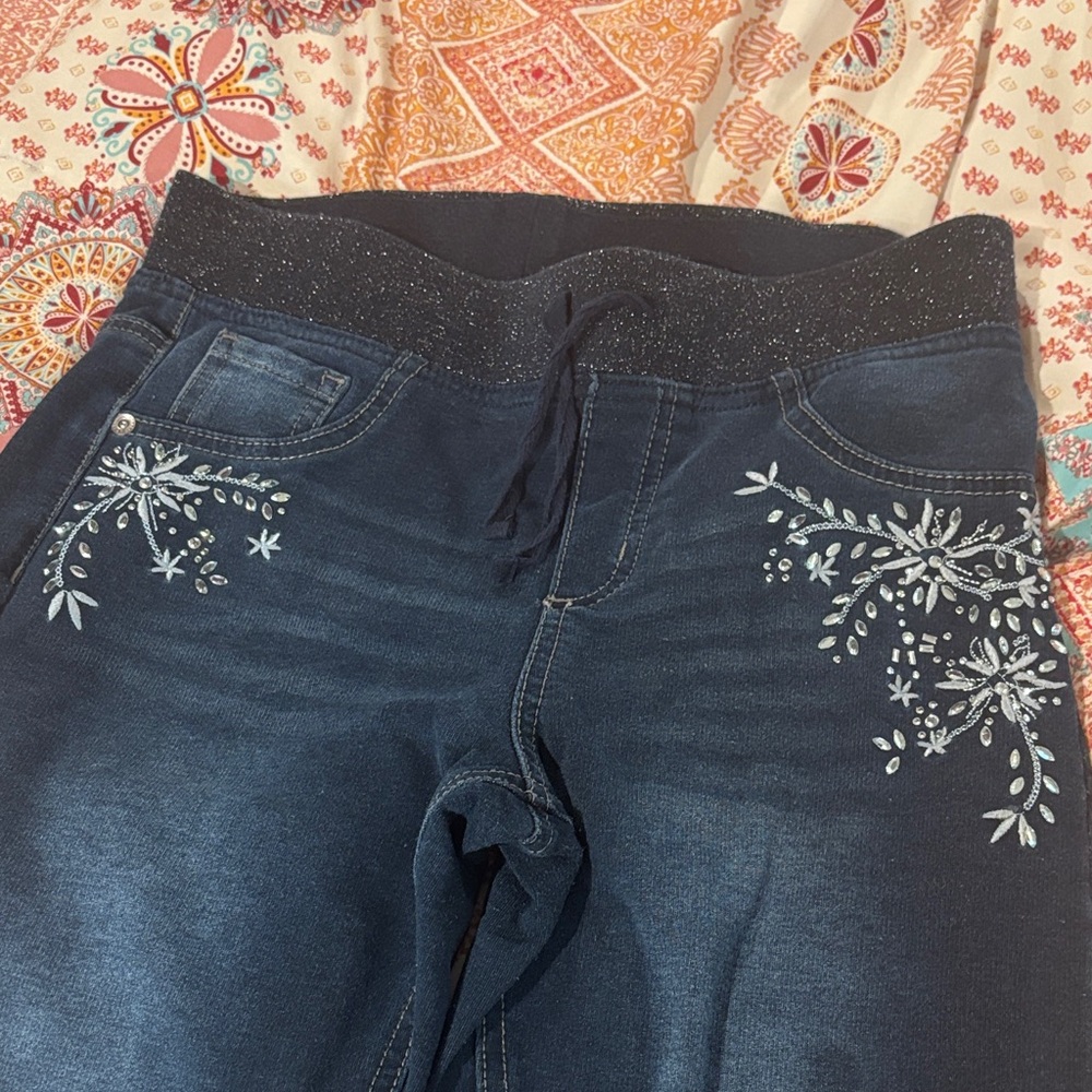 Girls Embroidered Blue Jeans